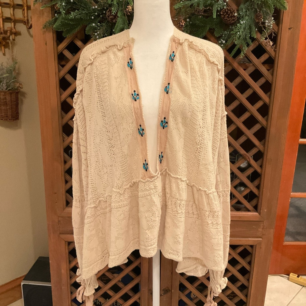 Free People Boho Cottage Core Stargazing Embroidered Small Sweater